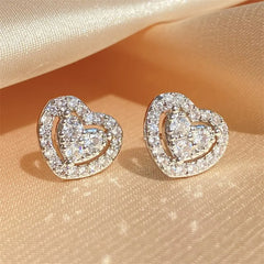 Crystal Heart Zirconia Stud Earrings