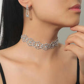 Rhinestone Crystal Collar Necklace Earrings Set