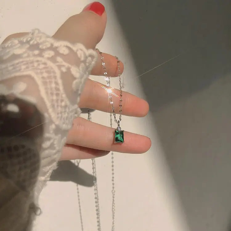 Emerald Crystal Clavicle Chain Necklace