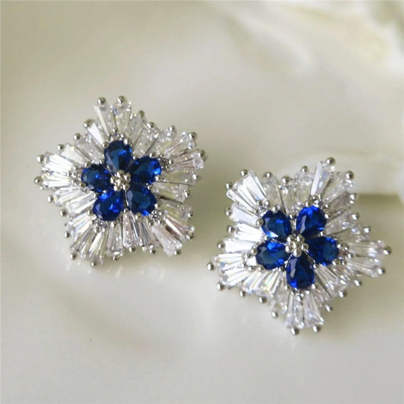 Blue Cubic Zirconia Stud Earrings