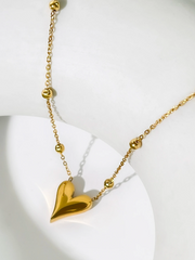 Delicate Gold Bead Chain Heart Necklace